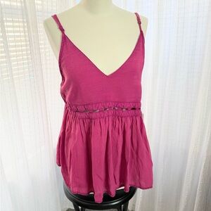 NWT O'Neill Magenta V-Neck Spaghetti Strap Peplum Camisole Size L